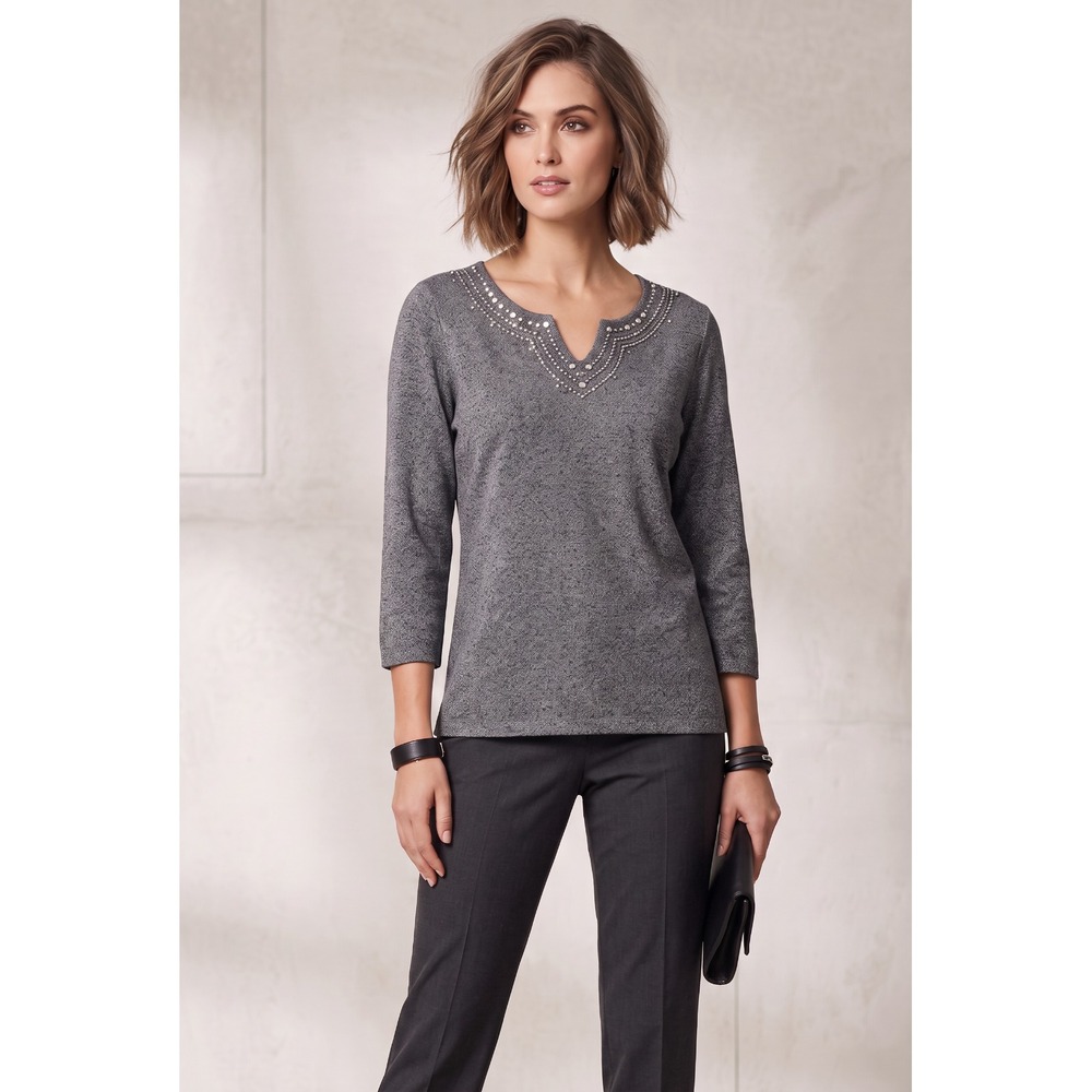 Rafaella Gray Embellished Split Neck Sweater Y2K Indie Sleaze Fairy Grunge L